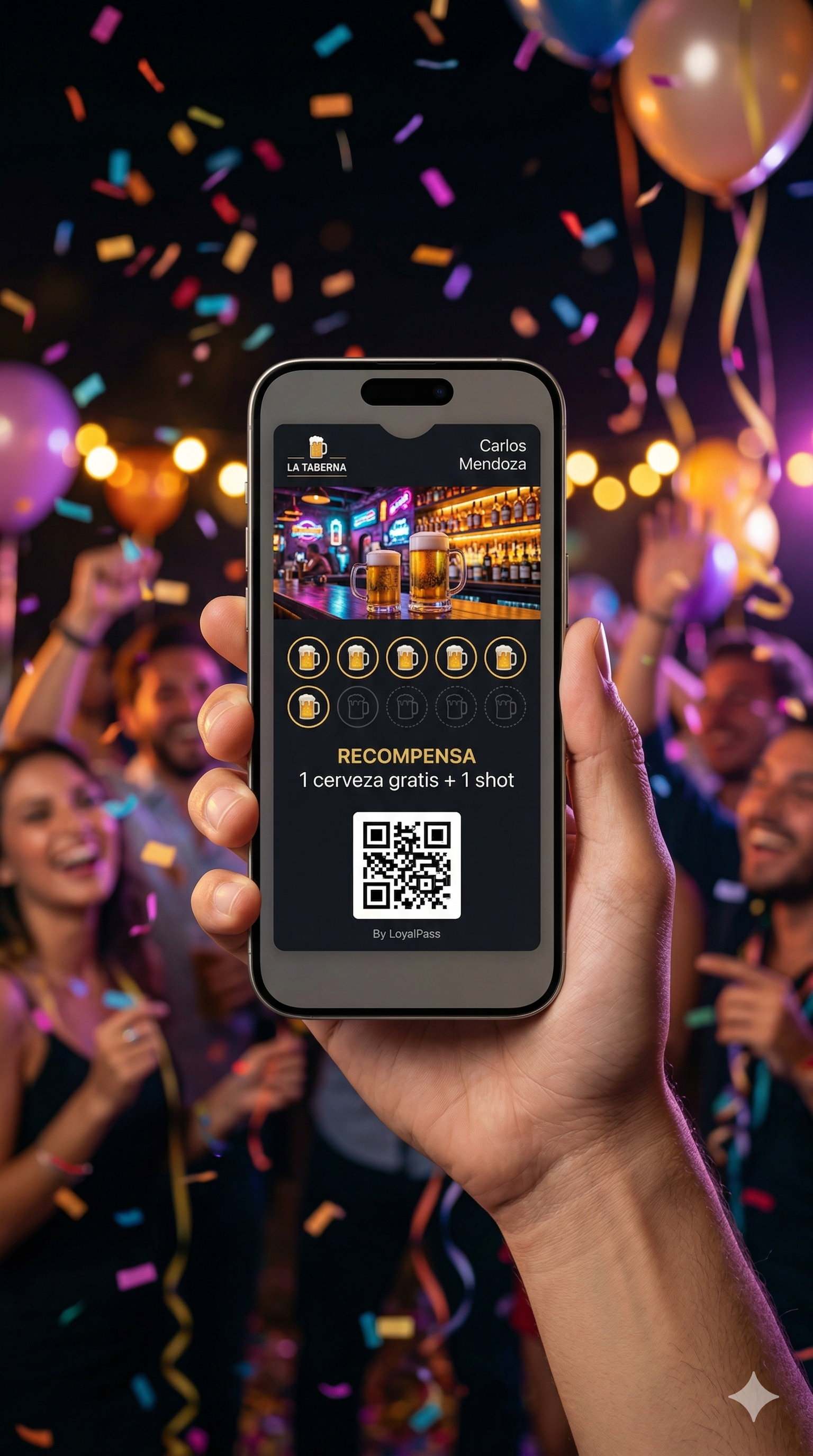 Cliente usando su tarjeta de fidelización LoyalPass en un negocio en Chile